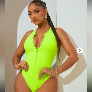 Evelyn Zip Up 1 Piece Swimsuit - Lime